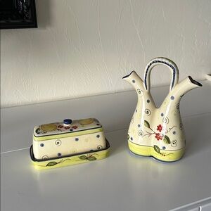 Lemon Design Ceramic Butter Dish and Cruet Set Made in Portugal